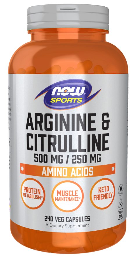 Arginine 500mg Citrulline 250mg - 240 Veg Capsules (Now Foods)