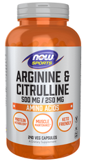 Arginine 500mg Citrulline 250mg - 240 Veg Capsules (Now Foods)