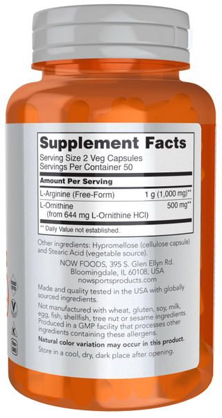 Arginine/Ornithine - 250 Veg Capsules (Now Foods)