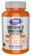 Arginine & Ornithine 500mg/ 250 Mg - 100 Veg Capsules (Now Sports)