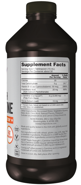 L-Carnitine Liquid 3000mg Citrus Flavor - 16 FL OZ (NOW Sports)