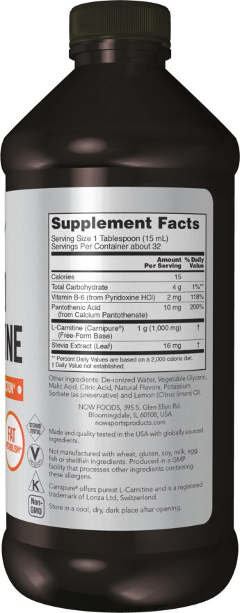 L-Carnitine Liquid Citrus Flavor 1000mg - 16 FL OZ (NOW Sports)