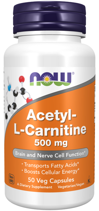 Acetyl L-Carnitine 500mg - 50 Veg Capsules (Now Foods)