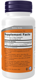 Acetyl L-Carnitine 500mg - 50 Veg Capsules (Now Foods)