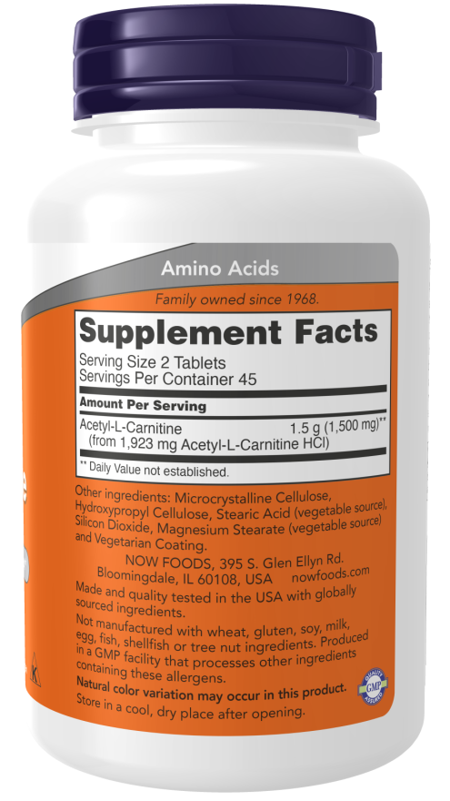 Acetyl L-Carnitine 750mg - 90 Tablets (Now Foods)