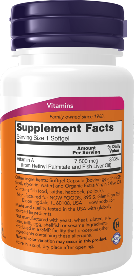 Vitamin A 25,000 IU / 7,500mcg - 250 Softgels (Now Foods)