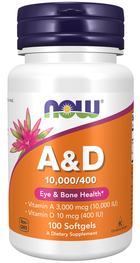 Vitamins A & D 10,000 IU / 400 IU - 100 Softgels (Now Foods)