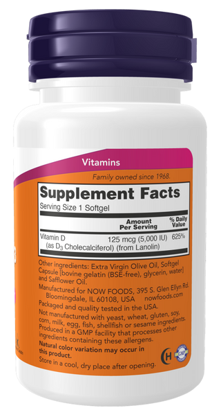 Vitamin D-3 5,000IU - 240 Softgels (NOW Foods)