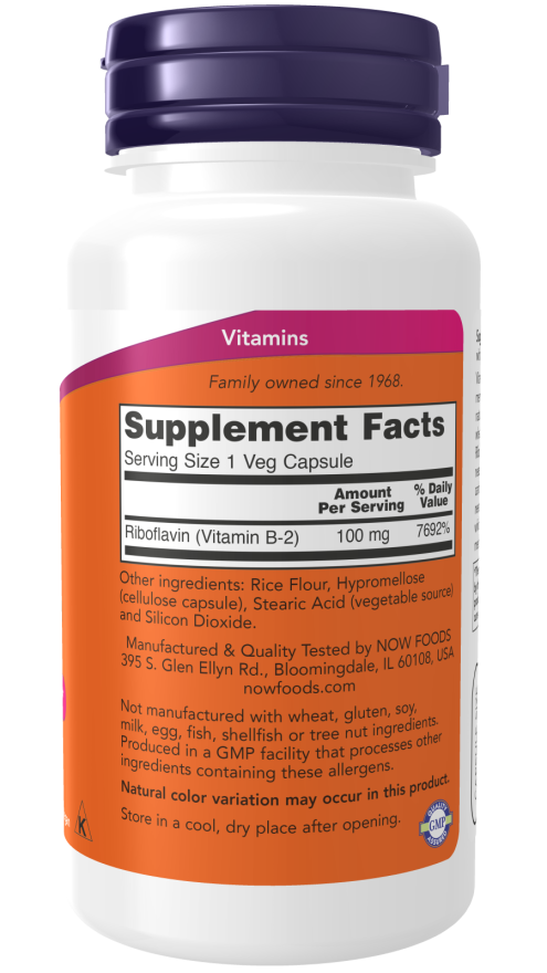 Vitamin B-2 100mg - 100 Veg Capsules (Now Foods)