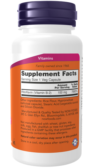 Vitamin B-2 100mg - 100 Veg Capsules (Now Foods)