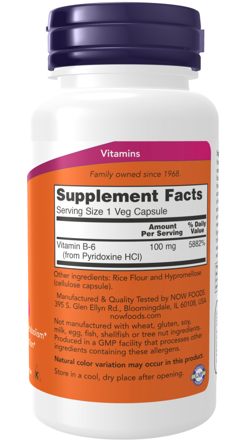 B-6 100mg - 100 Veg Capsules (Now Foods)