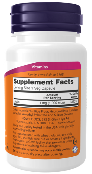 Biotin 1000mcg 100 Vcaps by Now Foods