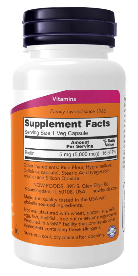 Biotin 5000mcg 120 Vcaps by Now Foods