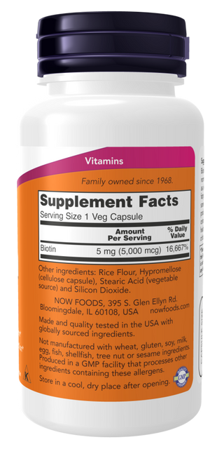 Biotin 5000mcg 60 Vcaps by Now Foods