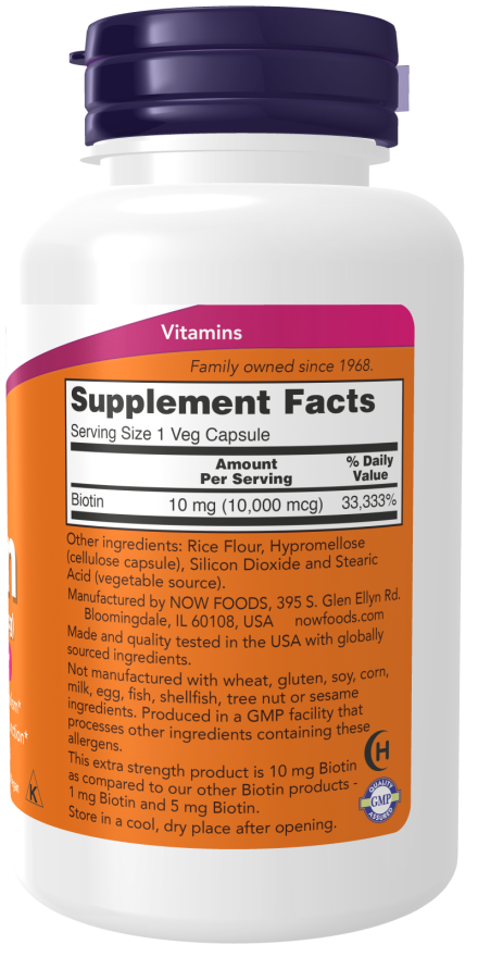 Biotin 10mg (10,000mcg) 120 Vcaps by Now Foods