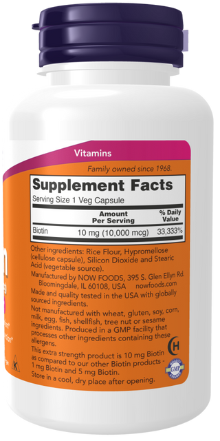 Biotin 10mg (10,000mcg) 120 Vcaps by Now Foods