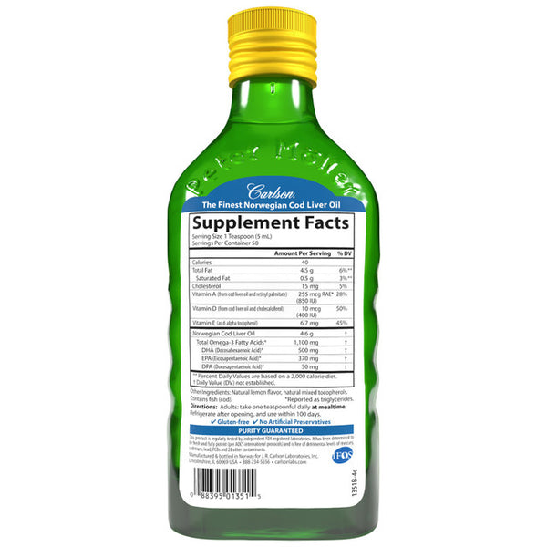 Cod Liver Oil Lemon - 250 Milliliters - Carlson Labs