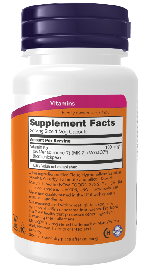 Vitamin K-2 (MK7) 100 mcg  60 Vcaps by Now Foods