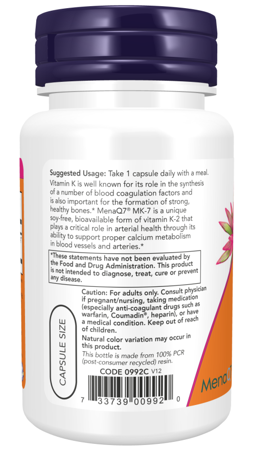 Vitamin K-2 (MK7) 100 mcg  60 Vcaps by Now Foods