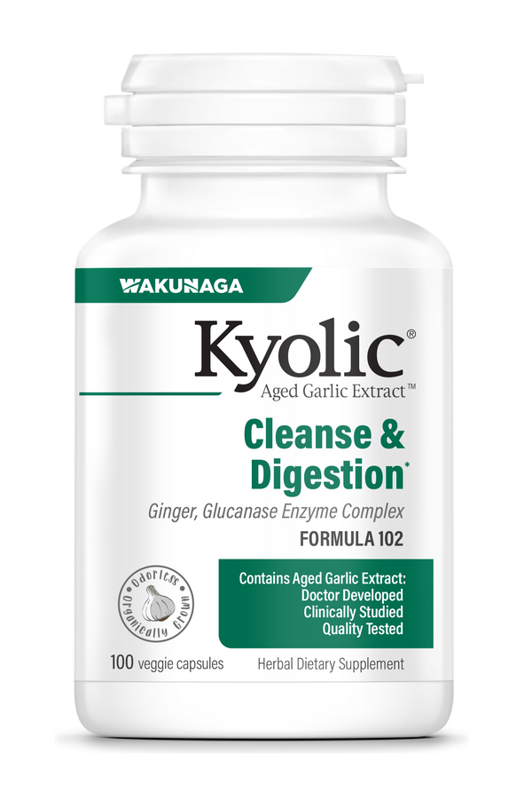 Kyolic Aged Garlic Extract - Candida Cleanse and Digestion Formula 102 - 100 Veggie Capsules (Wakunaga)