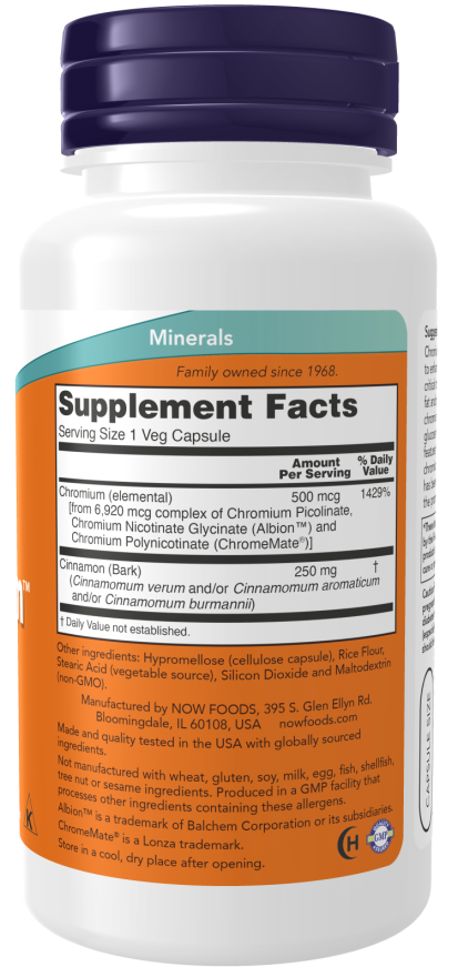 Tri-Chromium 500mcg+Cinnamon 90 Vcaps by Now Foods