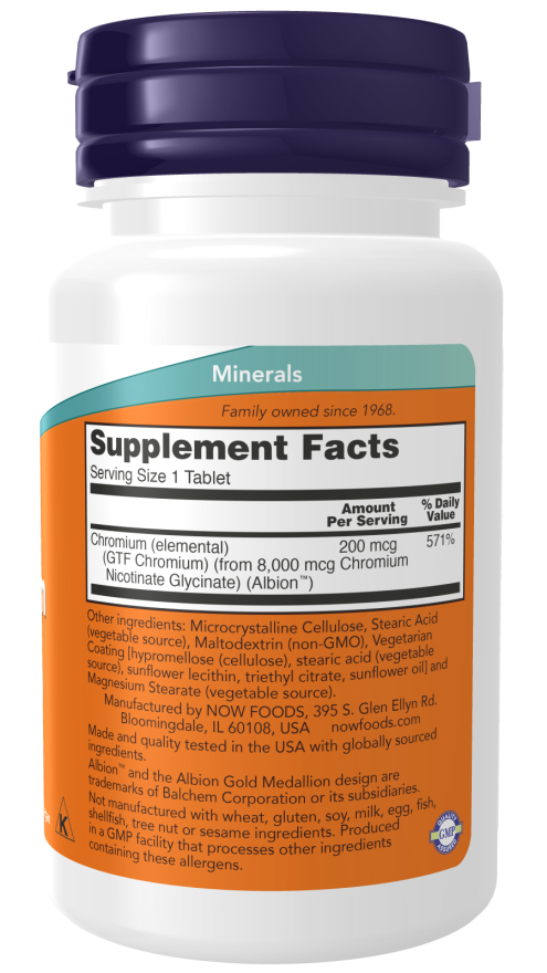 GTF Chromium 200mcg  100 Tabs by Now Foods