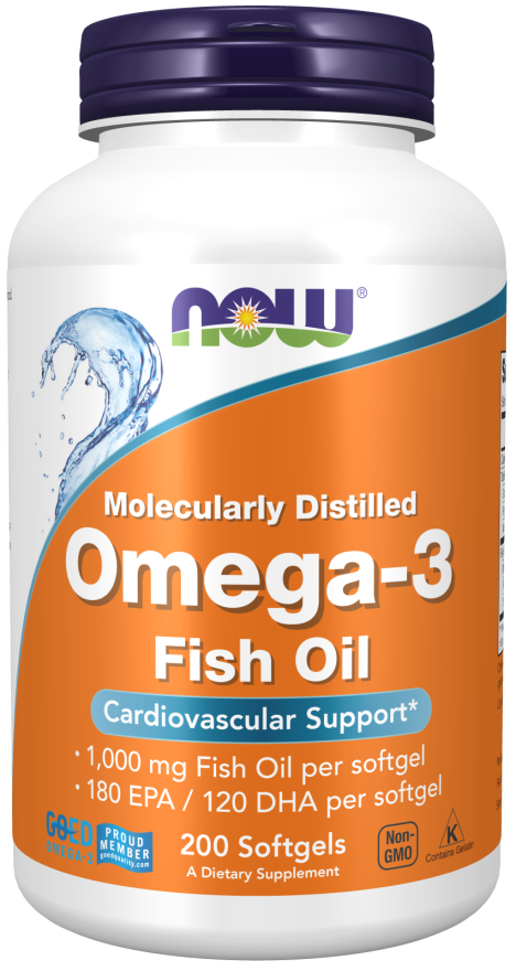 Omega-3 Fish Oil 1000mg 180/120 Fish Gelatin  200 SoftGels by Now Foods