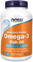 Omega-3 Fish Oil 1000mg 180/120 Fish Gelatin  200 SoftGels by Now Foods