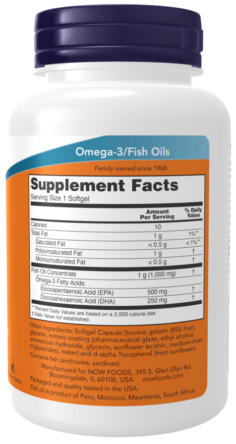 Ultra Omega-3 Fish Oil 500/250 Fish Gelatin 180 SoftGels by Now Foods