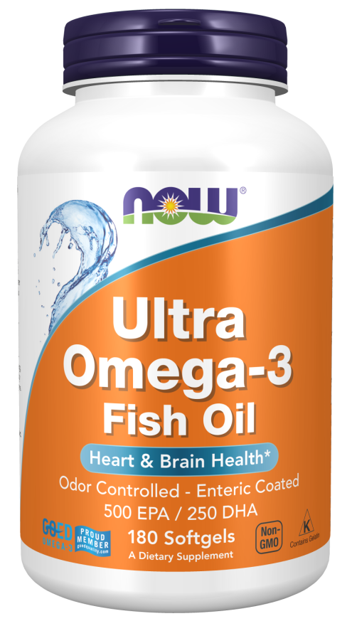 Ultra Omega-3 Fish Oil 500/250 Fish Gelatin 180 SoftGels by Now Foods