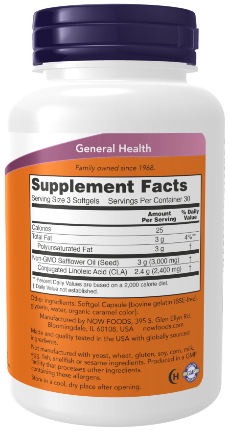 CLA 800mg Non-GMO Safflower Oil - 180 Softgels (Now Foods)