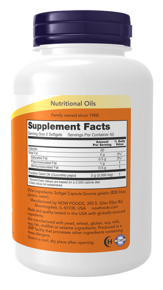Pumpkin Seed Oil 1000 mg - 100 Softgels (Now Foods)