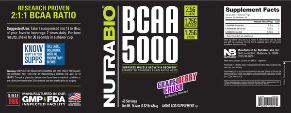 BCAA 5000 - Grape Berry Crush - 1.02 LB (NutraBio)