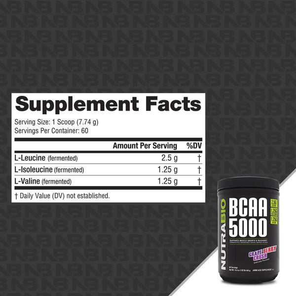 BCAA 5000 - Grape Berry Crush - 1.02 LB (NutraBio)