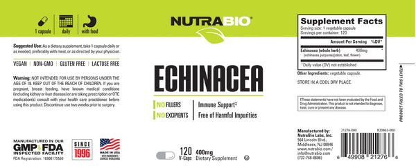 Echinacea (400mg) - 120 Vegetable Capsules (NutraBio)