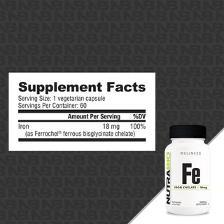 Fe Iron Chelate 18mg - 60 Capsules (NutraBio)