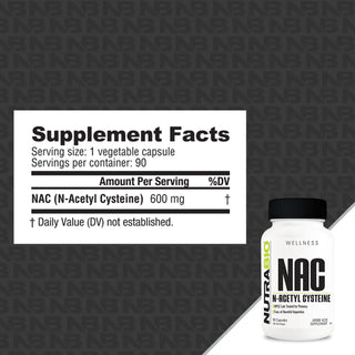 NAC N-ACETYL Cystene 600mg - 90 Veggie Capsules (NutraBio)