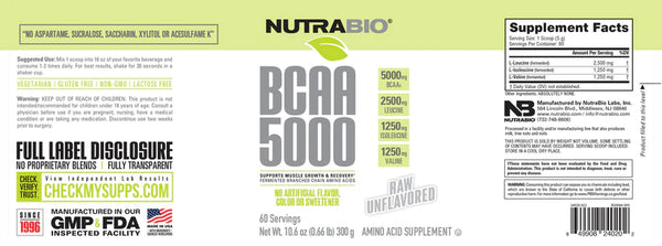 BCAA 5000 Natural - Unflavored - 0.66 LB (NutraBio)