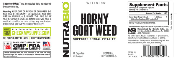 Horny Goat Weed (500mg) - 90 Vegetable Capsules (NutraBio)