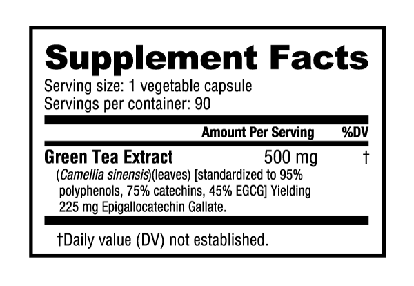 Green Tea Extract 500mg - 90 Veggie Capsules (NutraBio)