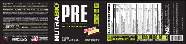 PRE Workout - Raspberry Lemon - 1.25 LB (NutraBio)