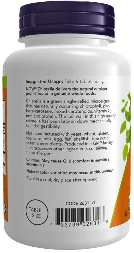 Organic Chlorella 500mg 200 Tabs by Now Foods