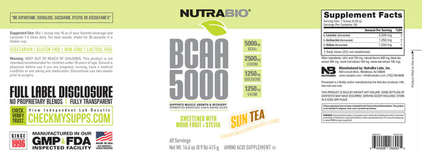 BCAA 5000 Natural - Sweet Tea - 0.9 LB (NutraBio)