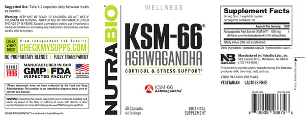 KSM-66 Ashwagandha - 60 Capsules (NutraBio)