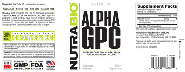 Alpha GPC - 60 Capsules (Nutra Bio)