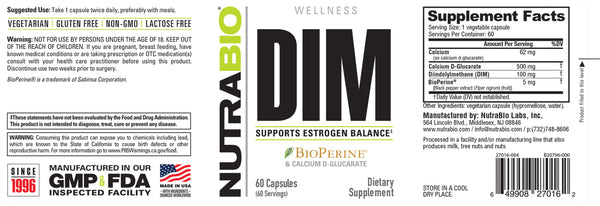 DIM - 60 Veggie Capsules by NutraBio