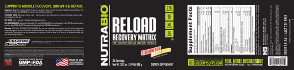 Reload Recovery Matrix - Strawberry Lemon Bomb - 1.89 LB (NutraBio)