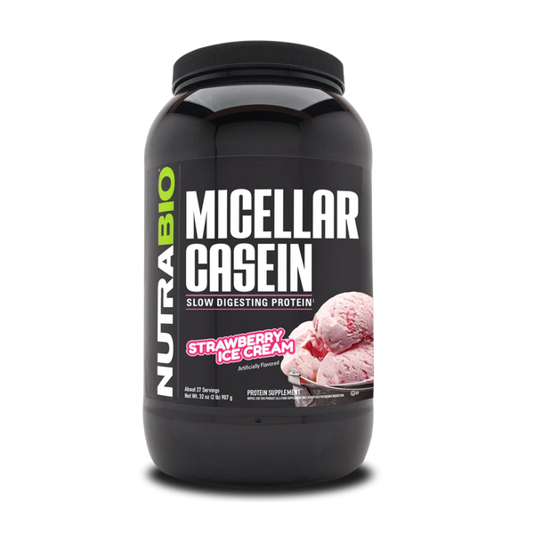 Micellar Casein Slow Digesting Protein Powder - 2 LBS Straberry Ice Cream (NutraBio)