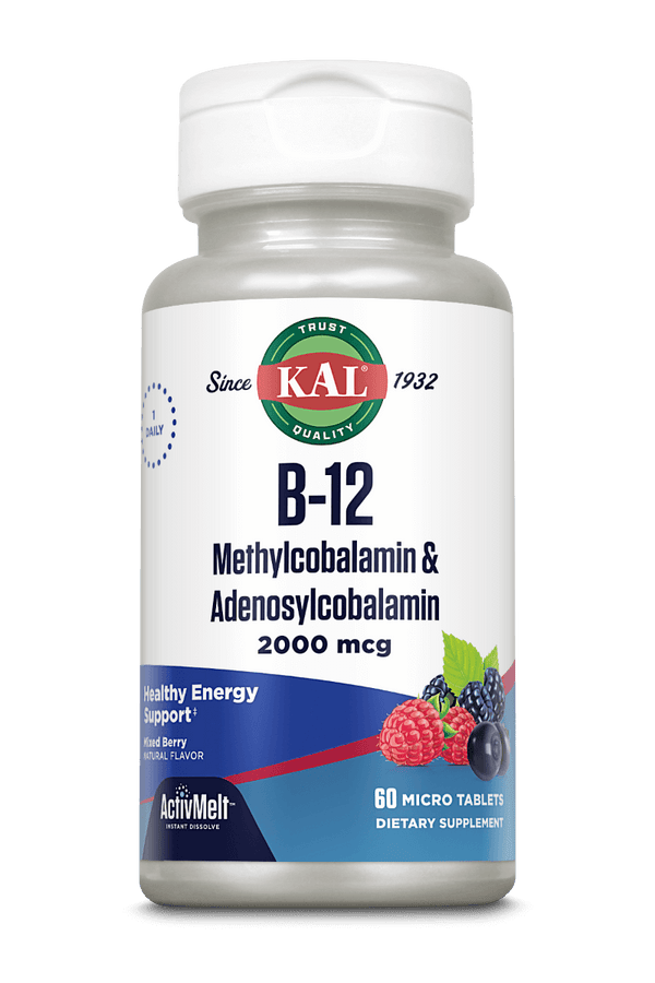 B-12 Methylcobalamin & Adenosylcobalamin 2000 mcg ActivMelt Instant Dissolve Tablets 60ct by KAL