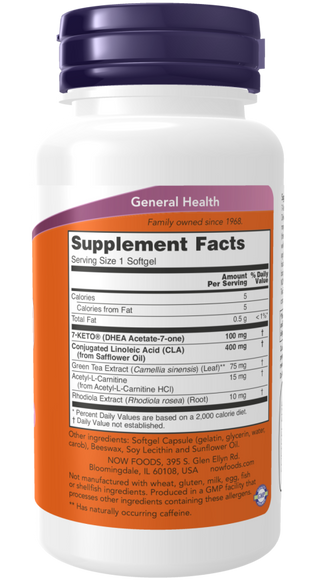 7-Keto 100mg Lean Gels - 60 Softgels (Now Foods)